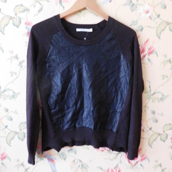 🦔🐾 Anthropologie Bailey 44 Faux Leather Front Sweater - Picture 1 of 10